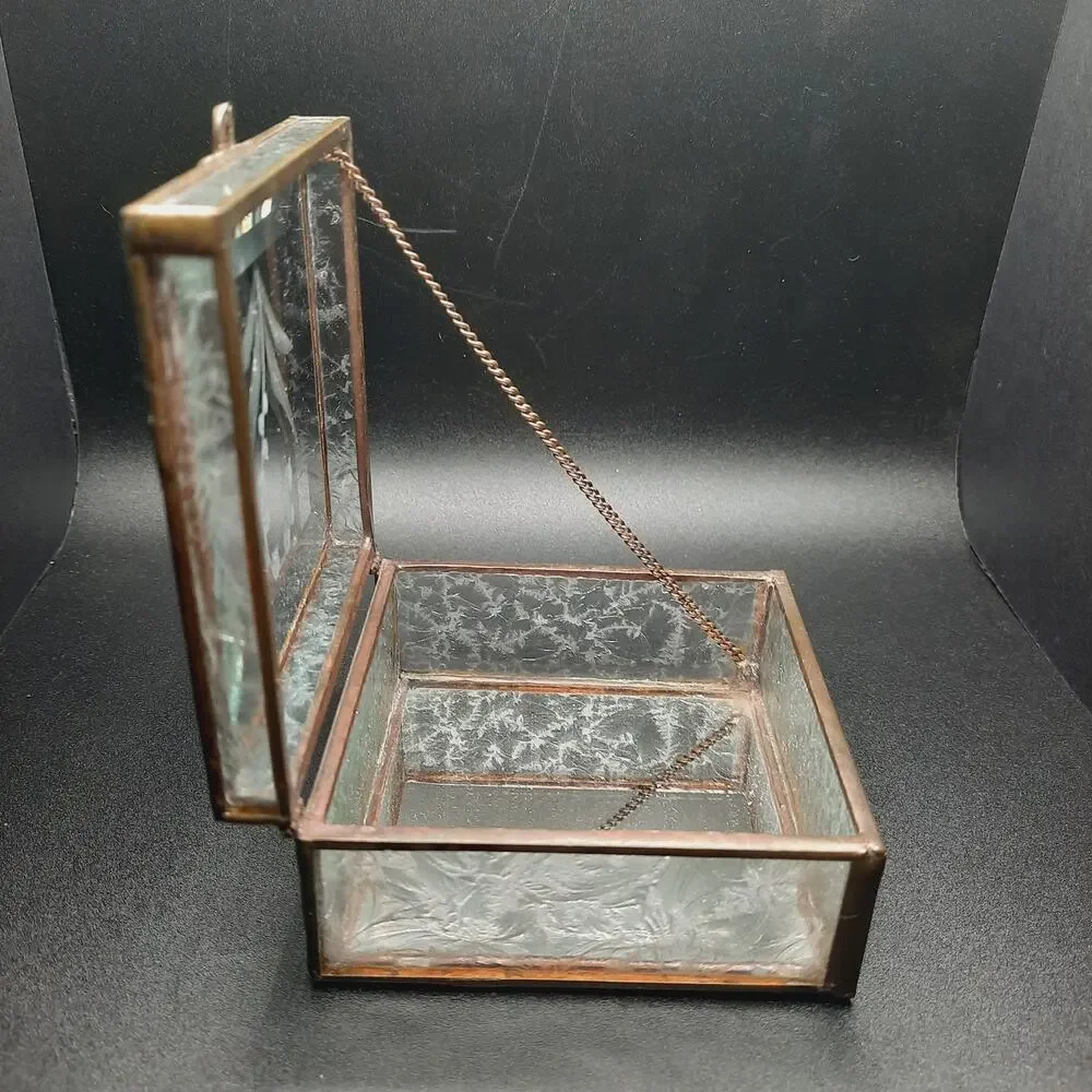 VTG The Glass Haus Handcrafted Brass Etched Glass Trinket Box Lily Of The Valley